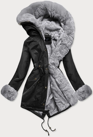 PARKA DAMSKA ZIMOWA NA MISIU CZARNY-SZARA (B530-1070)