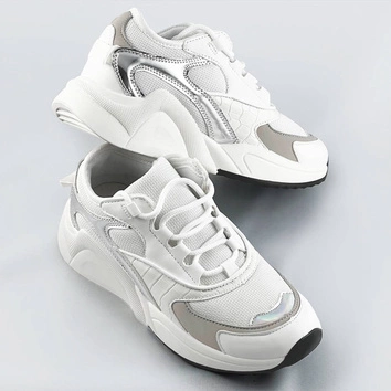 Sznurowane sneakersy z kolorowymi wstawkami białe (6346)