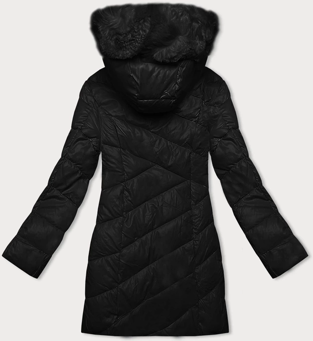 Zimowa kurtka damska z kapturem czarna (H-898-01)