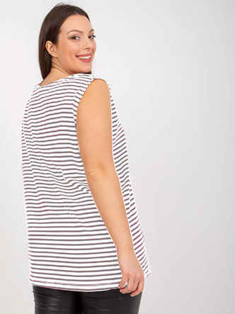 Bawełniany top w paski plus size biały-szary (7952)