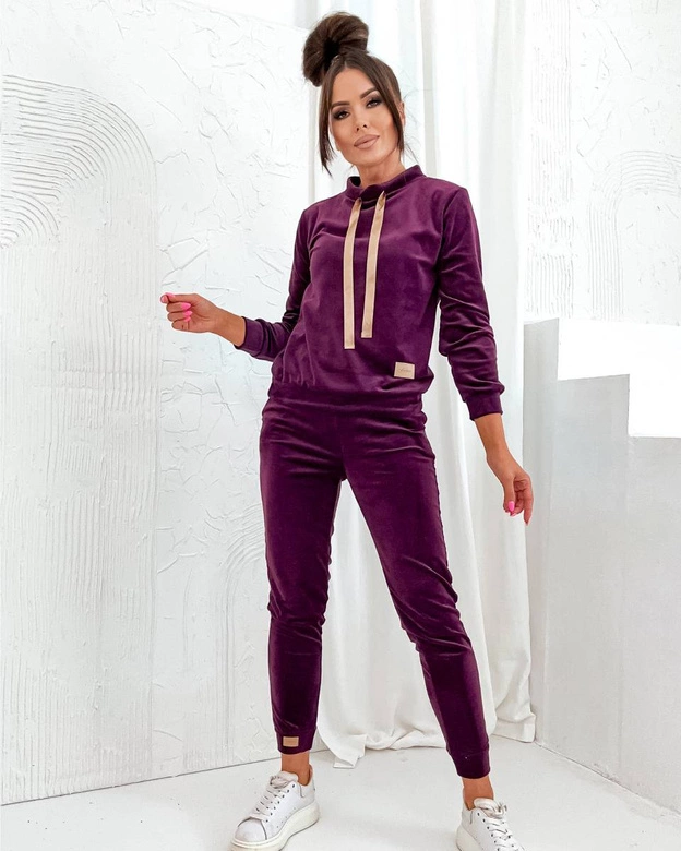 Welurowy komplet damski bordowy (637)