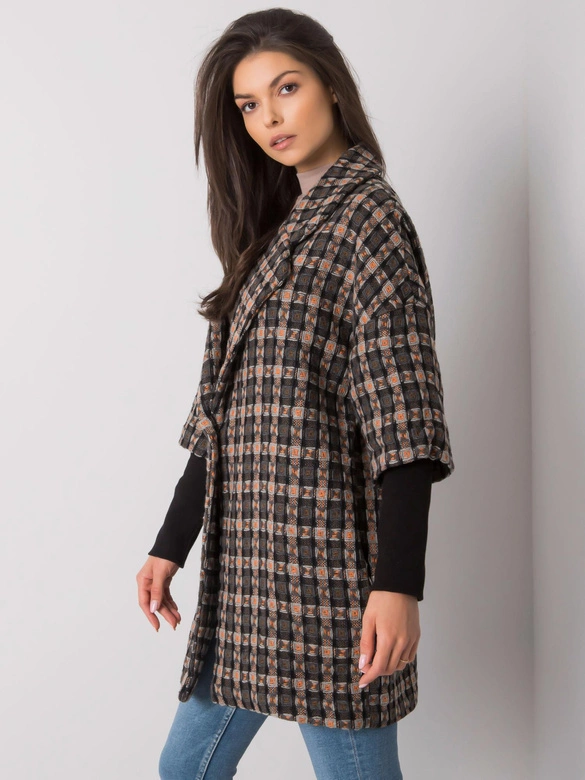 Dzianinowy płaszcz z łączonymi rękawami szary-pomarańcz (0466)