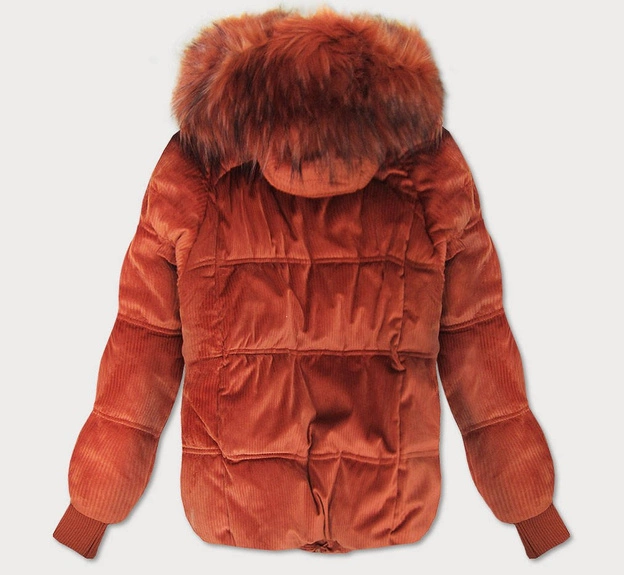 Sztruksowa damska kurtka z kapturem ruda (7696)