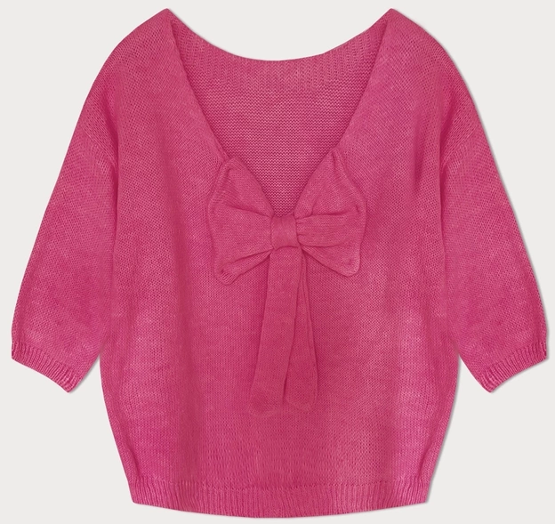 Luźny sweter z kokardą na plecach neonowy róż (759ART)