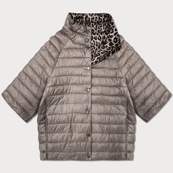 Dwustronna kurtka damska plus size z rękawem 3/4 Goodlookin kakao/panterka (M6-6308-358)