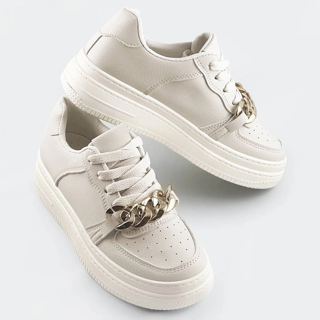Sportowe buty z łańcuchem damskie beżowe (b-545)
