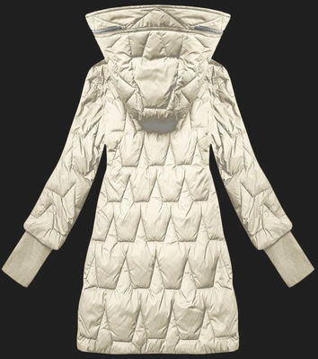 Pikowana przejściowa kurtka damska z dzianinowymi ściągaczami Libland ecru (LD-7775)