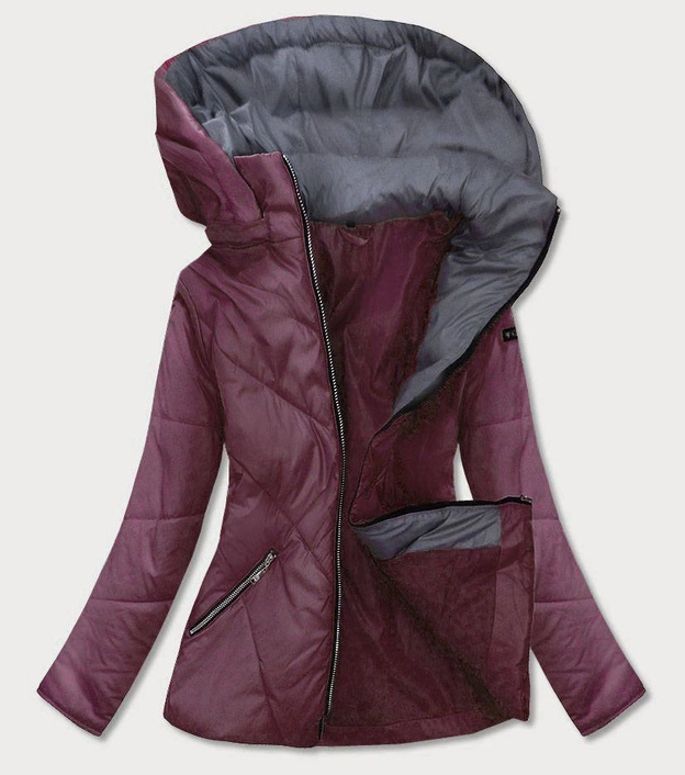 PIKOWANA DAMSKA KURTKA Z KAPTUREM OBERŻYNA (B9552BIG)