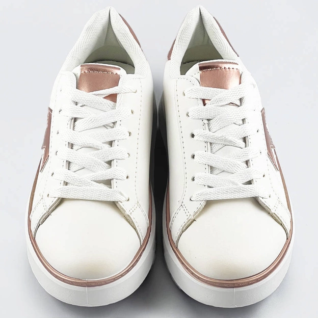 Sznurowane sneakersy z gwiazdką biały-miedź (bb126n)
