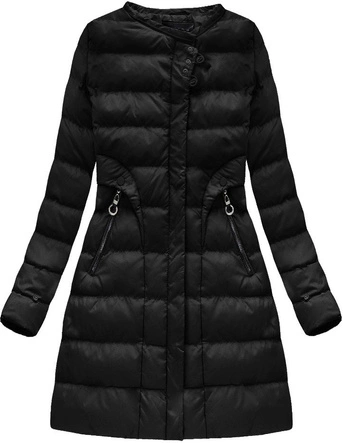 PIKOWANA KURTKA DAMSKA ZIMOWA Z KAPTUREM CZARNA (W765-1)