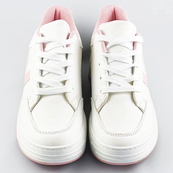 Sznurowane buty sportowe damskie biało-różowe (s070)