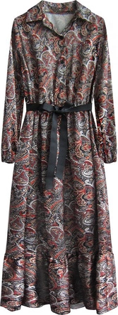 SUKIENKA MAXI Z FALBANĄ CZARNO-POMARAŃCZOWA (447ART)