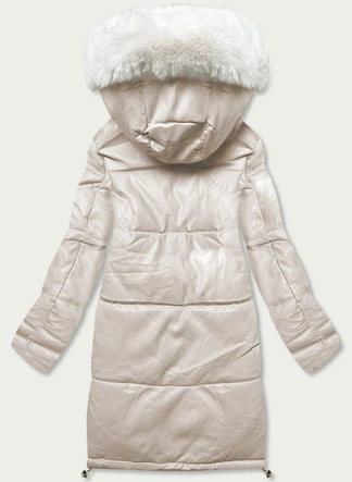 Kurtka zimowa damska ze skóry ekologicznej ecru (TY229009)