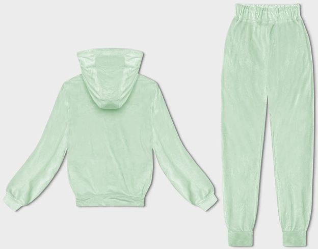 Welurowy dres damski z kapturem pistacja (8C1175-39)