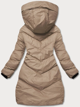 KURTKA ZIMOWA DAMSKA Z KAPTUREM CIEMNOBEŻOWA (5M733-84)