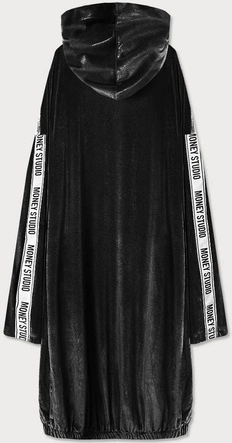 WELUROWA NARZUTKA DAMSKA Z KAPTUREM CZARNA (734ART)