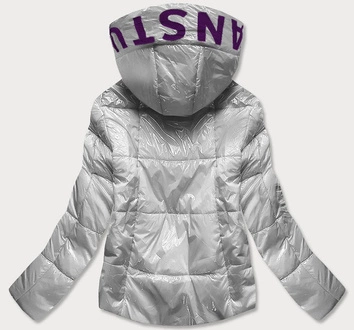 Błyszcząca pikowana kurtka damska z kapturem srebrna (b9568)