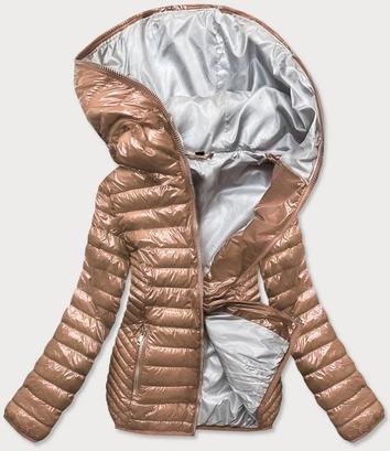 Pikowana kurtka damska z kapturem złota (b9752)