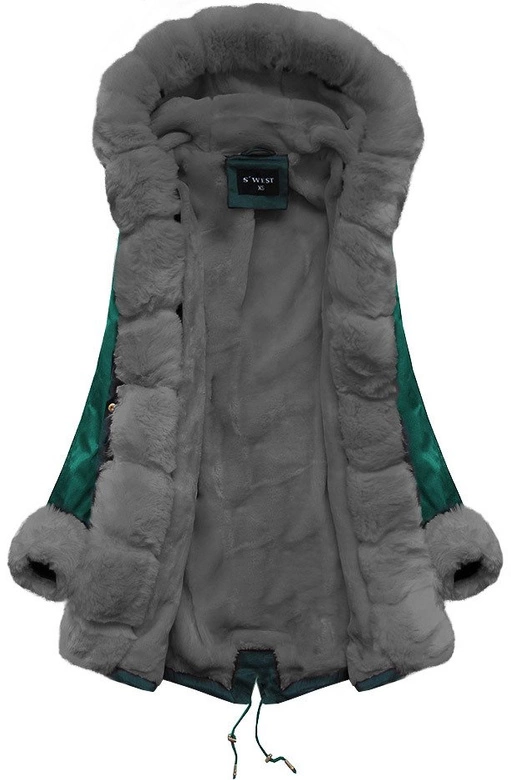 ZIMOWA DAMSKA PARKA Z FUTERKIEM ZIELONO-SZARA (B500)