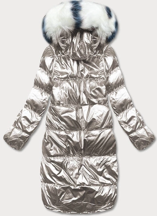 Dwustronna metaliczna kurtka zimowa granatowo-beżowa (p21-7901-99+62)