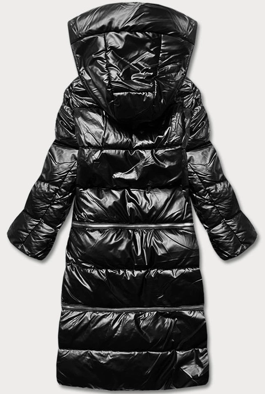 KURTKA ZIMOWA DAMSKA TRZY DŁUGOŚCI CZARNA BŁYSZCZĄCA (AG8-003)