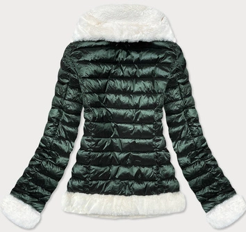 Kurtka damska z futrzanym kołnierzem ciemnozielona (j9-008)