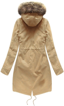 Zimowa damska parka z podpinką i kapturem beżowa (7626BIG)