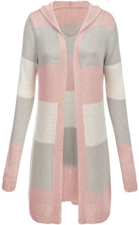 DŁUGI SWETER Z KAPTUREM RÓŻOWO-SZARY (122ART)