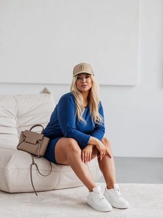 Bawełniana sukienka z troczkiem granatowa (719)