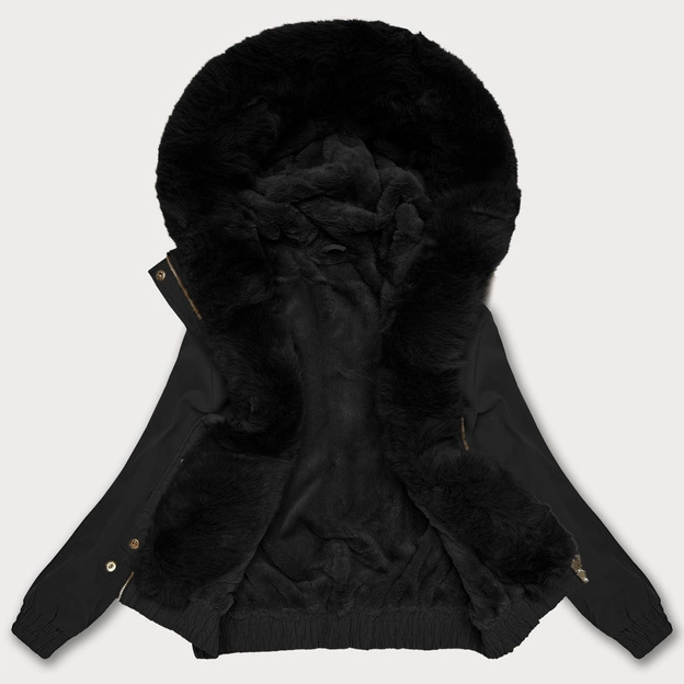 Krótka kurtka z futrzaną podszewką S'West czarna (B8506-1)