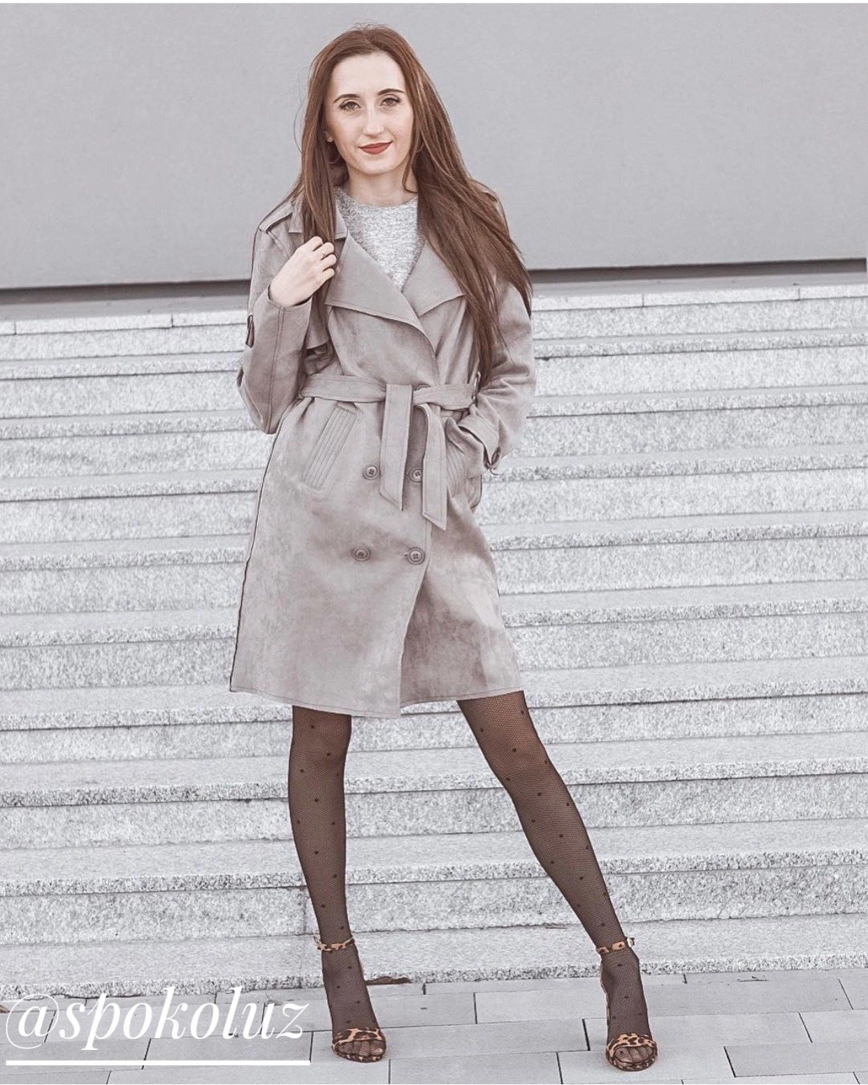 DWURZĘDOWY TRENCZ ZAMSZOWY SZARY (6003) Libland odcienie szarości