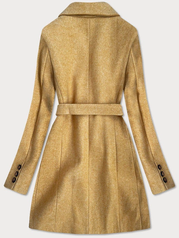 Klasyczny damski płaszcz z domieszką wełny żółty (2715)