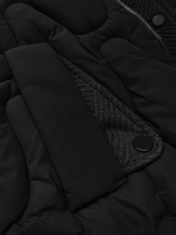 Krótka kurtka zimowa z ozdobnym kapturem S'west czarna (B8261-1)