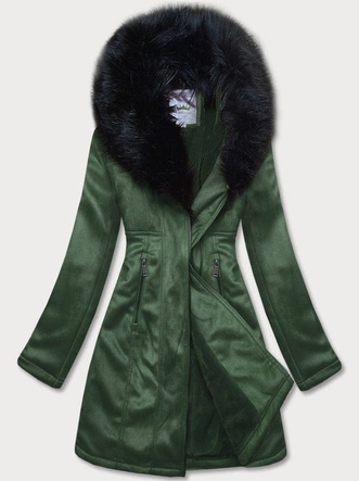 ZAMSZOWA DAMSKA KURTKA ZIMOWA Z FUTERKIEM BUTELKOWA ZIELEŃ (6517BIG)