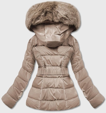 Krótka błyszcząca kurtka damska beżowa (B8090-46)