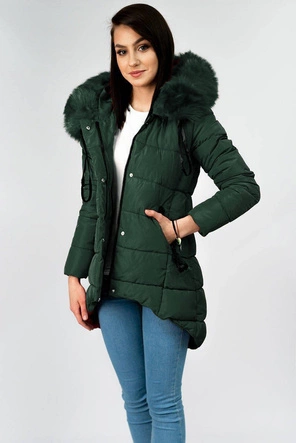 ASYMETRYCZNA DAMSKA KURTKA ZIMOWA BUTELKOWA ZIELEŃ (X7670X)