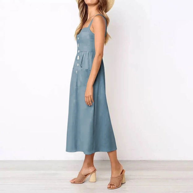 PROSTA SUKIENKA Z KIESZENIAMI NIEBIESKA (582ART)