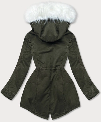 ZIMOWA PARKA DAMSKA KHAKI-BIAŁA (D-229#)