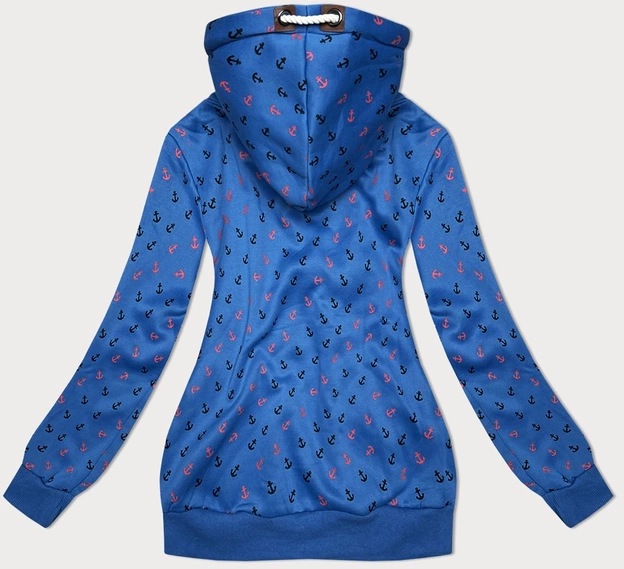 Gruba bluza w kotwice ze skośnym zamkiem niebieska (2308)