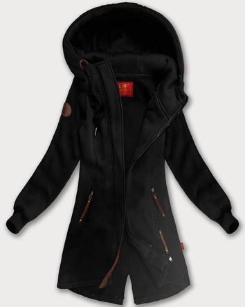 Długa bluza damska z kapturem czarna (AMG-675/2)