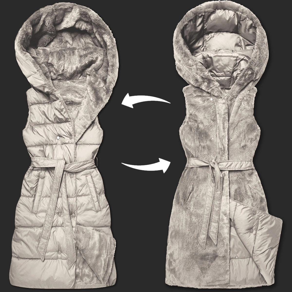 Gruba dwustronna kamizelka puchowo-futrzana Minority beżowa (P3-6035-62)