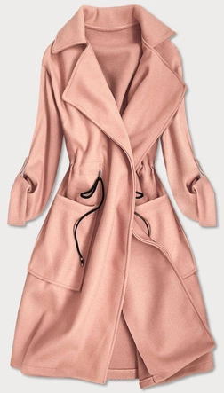 LUŹNY PŁASZCZ DAMSKI Z KLAPAMI RÓŻOWY (20536)