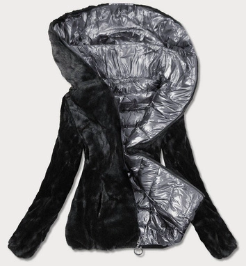 KRÓTKA BŁYSZCZĄCA DWUSTRONNA KURTKA DAMSKA SREBRNA (B9542)