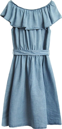 SUKIENKA JEANSOWA Z FALBANĄ JASNONIEBIESKA (390ART)