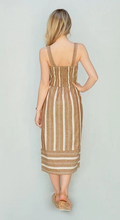 Bawełniana sukienka z guzikami brązowa (345art)