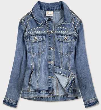 JEANSOWA KURTKA DAMSKA Z DŻETAMI I FRĘDZLAMI NIEBIESKA (A8306)