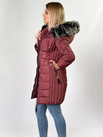 DŁUŻSZA PIKOWANA DAMSKA KURTKA ZIMOWA Z KAPTUREM RÓŻOWA (B2619-30)