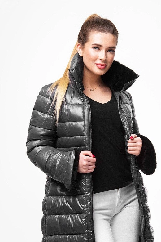 DŁUŻSZA DAMSKA PIKOWANA KURTKA ZIMOWA SZARA (J19-017)