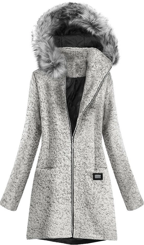 KRÓTKI DAMSKI PŁASZCZ Z KAPTUREM ECRU (516ART)