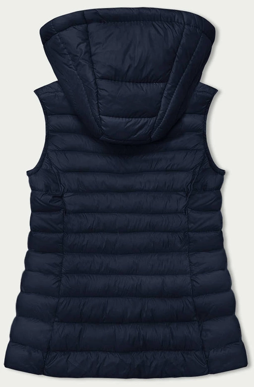 Pikowany bezrękawnik z kapturem damski granatowy (16M9139-215)